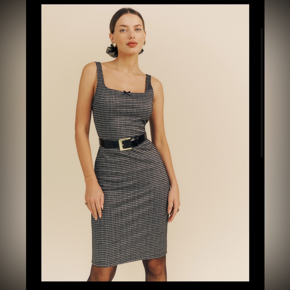 Reformation Kenora Knit Dress - Gingham Holiday Dreamin